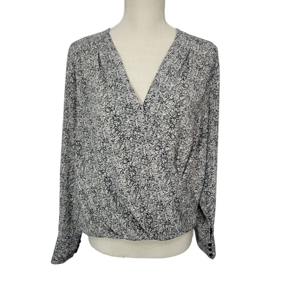 Chelsea 28 wrap navy graffiti floral blouse
